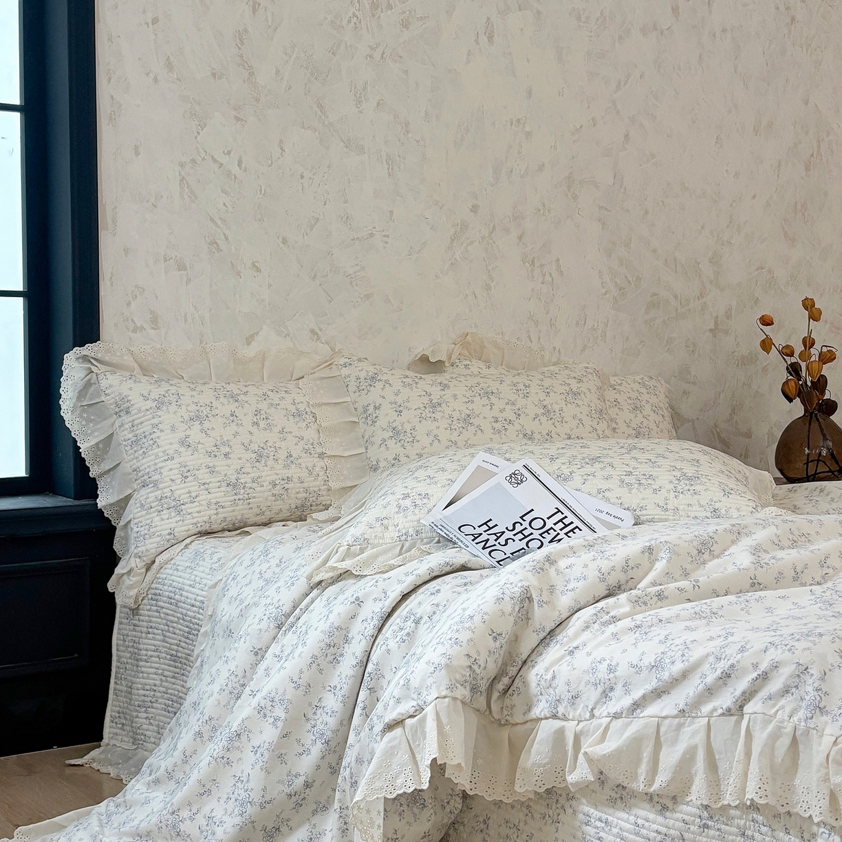 91家纺网 家纺一手货源 找家纺 满座家居 2026新款法式纯棉花边全棉床盖四件套小碎花田园风 南枝