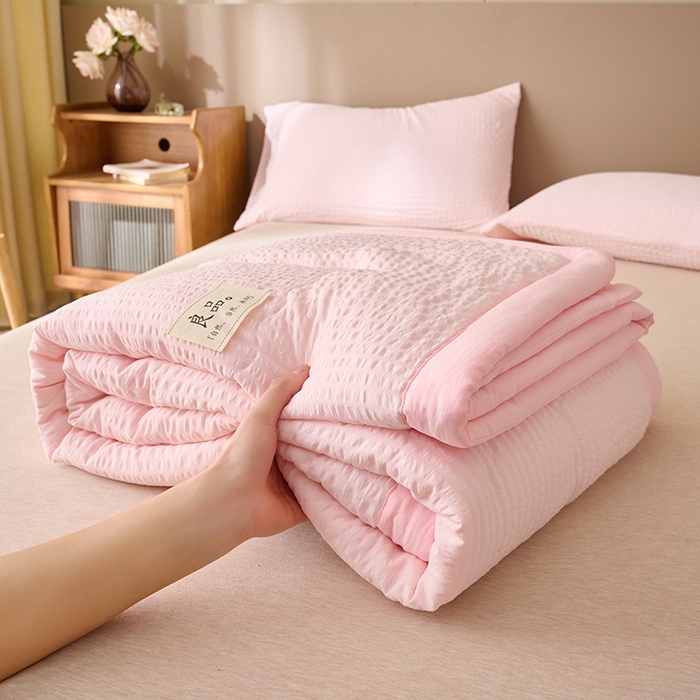 91家纺网 家纺一手货源 找家纺 畅销被业 2026新款水洗棉泡泡格夏被 泡泡格-浅粉