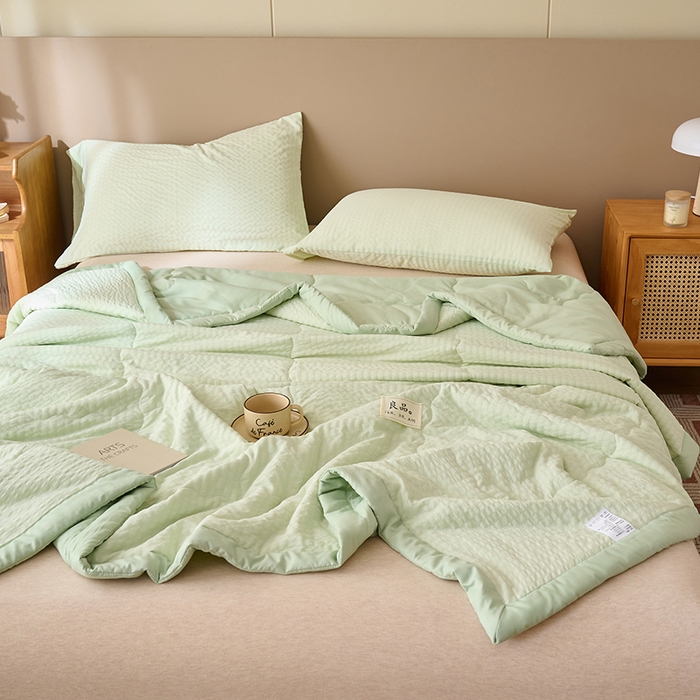 91家纺网 家纺一手货源 找家纺 畅销被业 2026新款水洗棉泡泡格夏被 泡泡格-浅绿