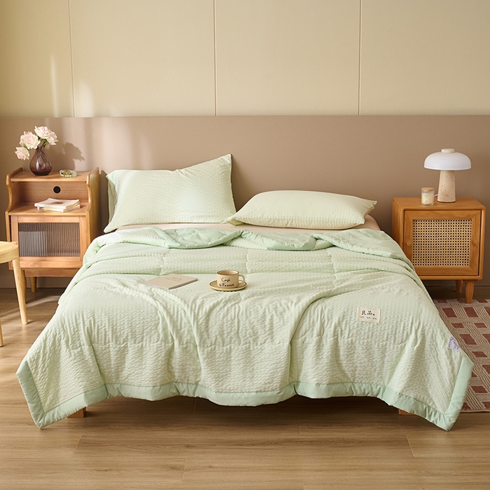 91家纺网 家纺一手货源 找家纺 畅销被业 2026新款水洗棉泡泡格夏被 泡泡格-浅绿