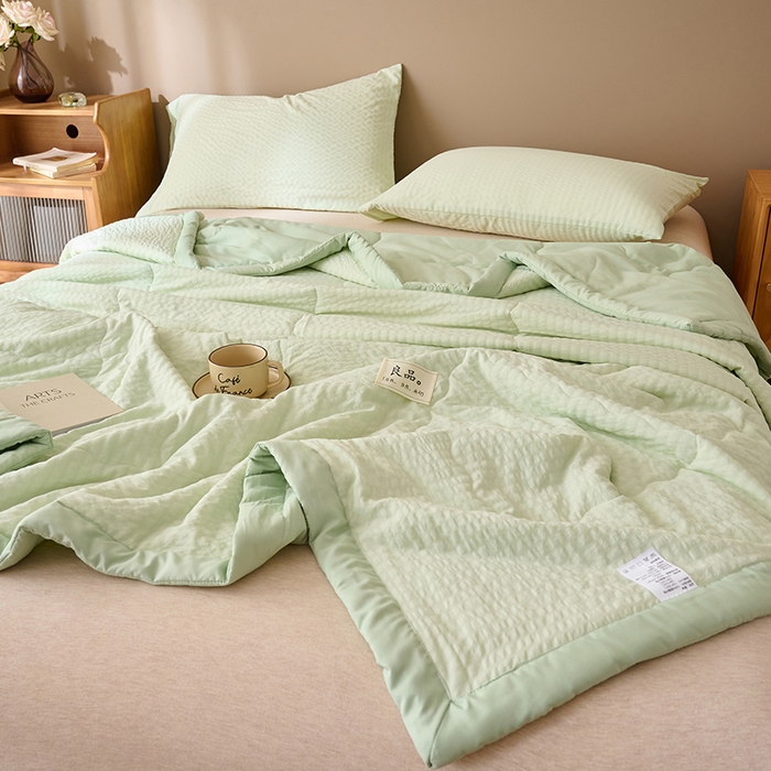 91家纺网 家纺一手货源 找家纺 畅销被业 2026新款水洗棉泡泡格夏被 泡泡格-浅绿