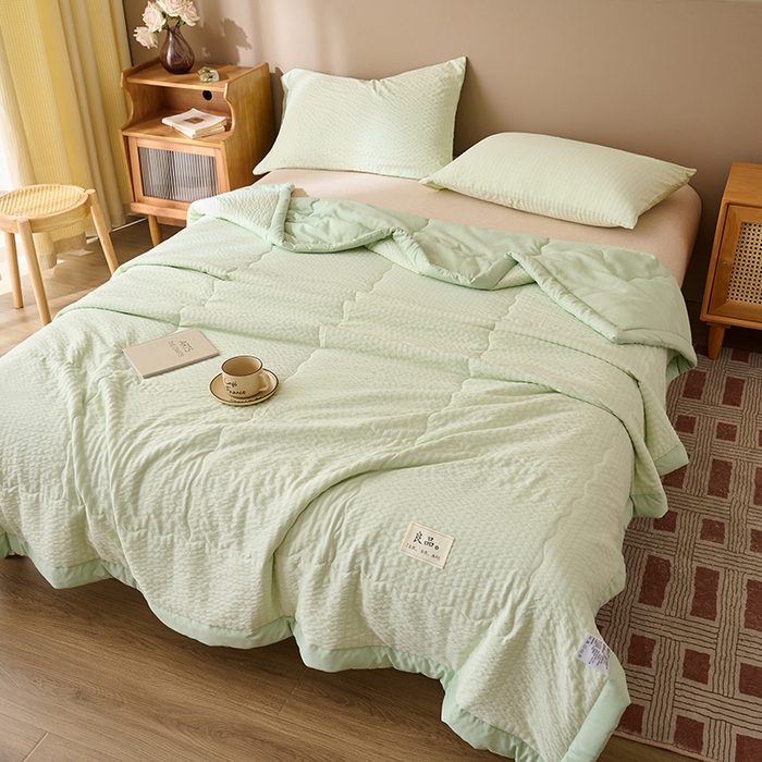 91家纺网 家纺一手货源 找家纺 畅销被业 2026新款水洗棉泡泡格夏被 泡泡格-浅绿