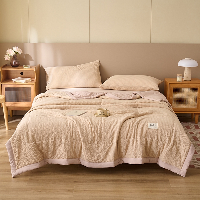 91家纺网 家纺一手货源 找家纺 畅销被业 2026新款水洗棉泡泡格夏被 泡泡格-浅驼