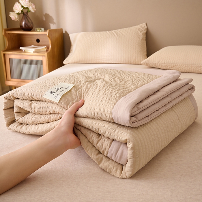 91家纺网 家纺一手货源 找家纺 畅销被业 2026新款水洗棉泡泡格夏被 泡泡格-浅驼