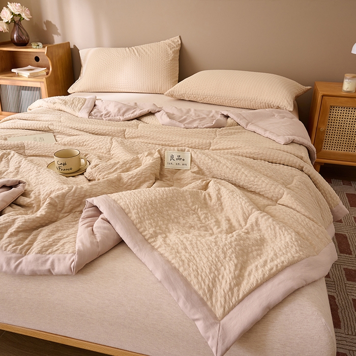 91家纺网 家纺一手货源 找家纺 畅销被业 2026新款水洗棉泡泡格夏被 泡泡格-浅驼