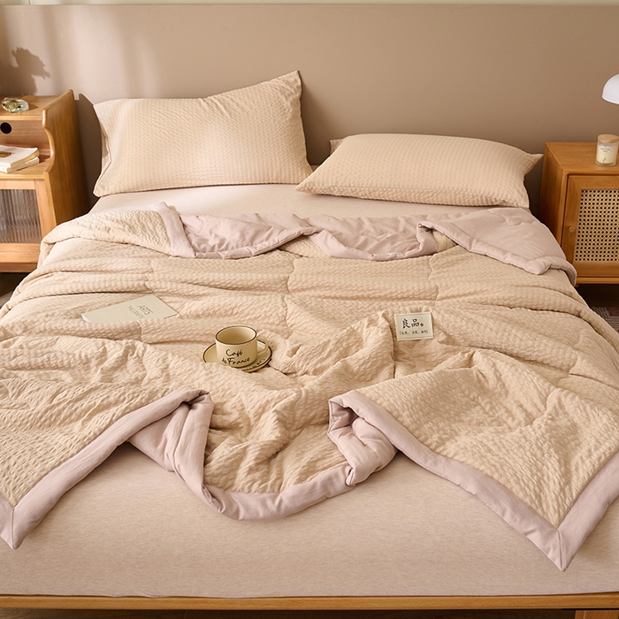 91家纺网 家纺一手货源 找家纺 畅销被业 2026新款水洗棉泡泡格夏被 泡泡格-浅驼