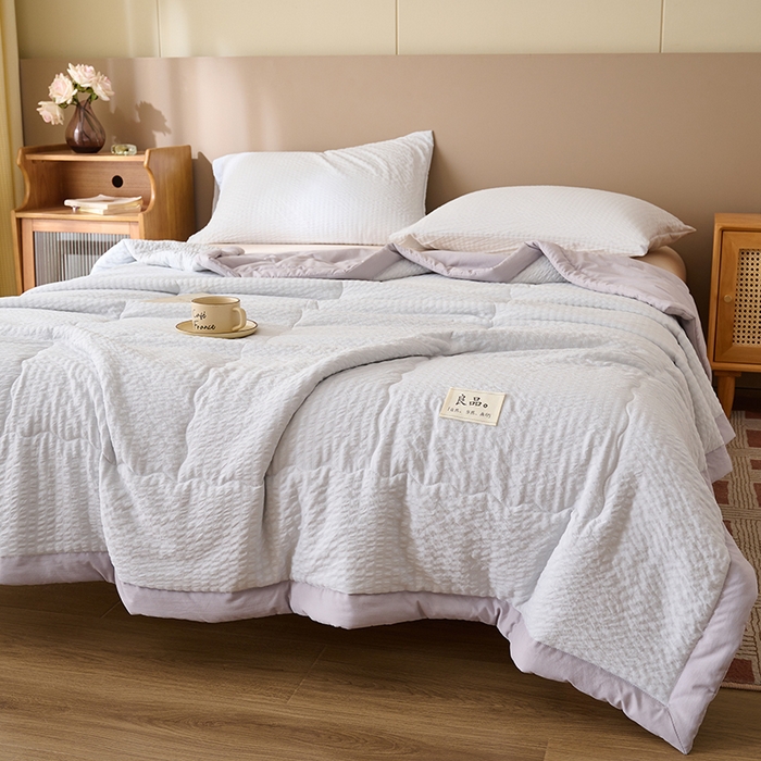 91家纺网 家纺一手货源 找家纺 畅销被业 2026新款水洗棉泡泡格夏被 泡泡格-浅灰