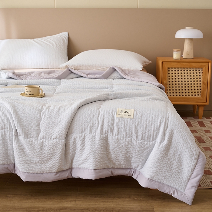 91家纺网 家纺一手货源 找家纺 畅销被业 2026新款水洗棉泡泡格夏被 泡泡格-浅灰