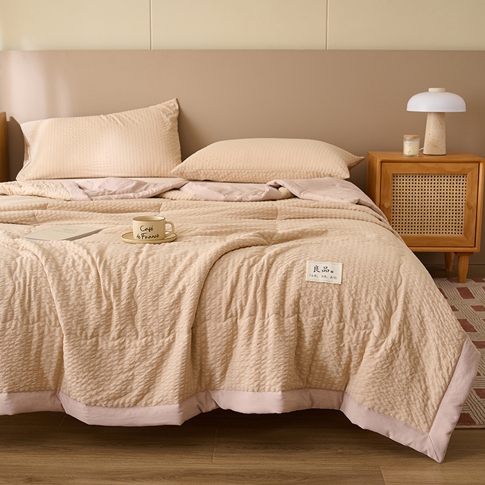91家纺网 家纺一手货源 找家纺 畅销被业 2026新款水洗棉泡泡格夏被 泡泡格-浅驼
