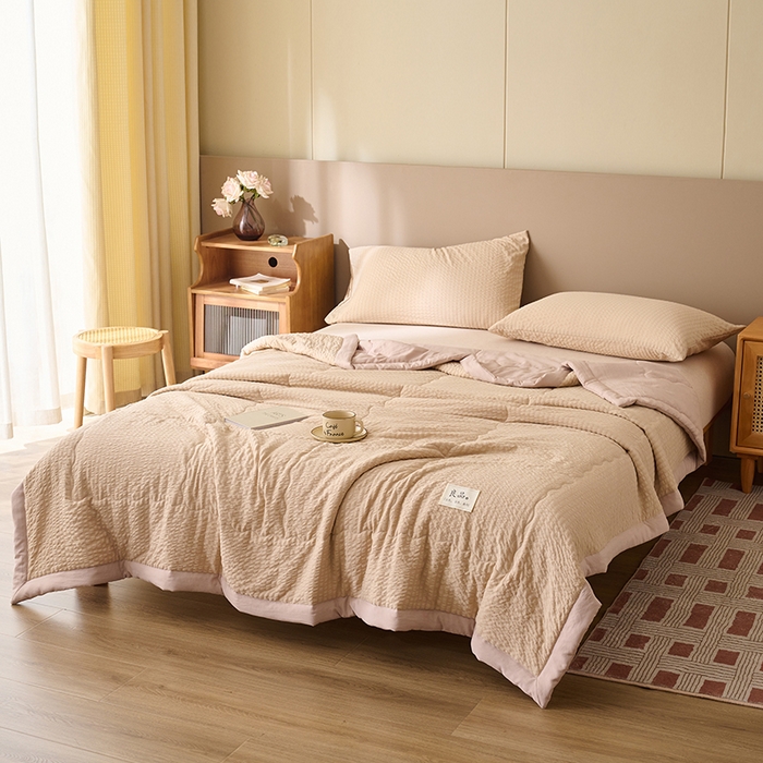 91家纺网 家纺一手货源 找家纺 畅销被业 2026新款水洗棉泡泡格夏被 泡泡格-浅驼