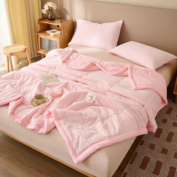 91家纺网 家纺一手货源 找家纺 畅销被业 2026新款水洗棉泡泡格夏被 泡泡格-浅粉