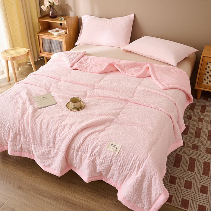 91家纺网 家纺一手货源 找家纺 畅销被业 2026新款水洗棉泡泡格夏被 泡泡格-浅粉