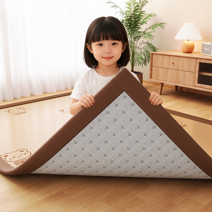 91家纺网 家纺一手货源 找家纺 席佬大 2026新款2cm凉席席子地垫冰藤地垫客厅打地铺-甜蜜熊 咖色