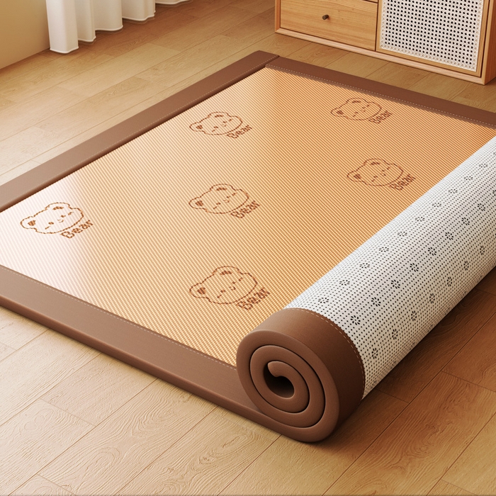 91家纺网 家纺一手货源 找家纺 席佬大 2026新款2cm凉席席子地垫冰藤地垫客厅打地铺-甜蜜熊 咖色