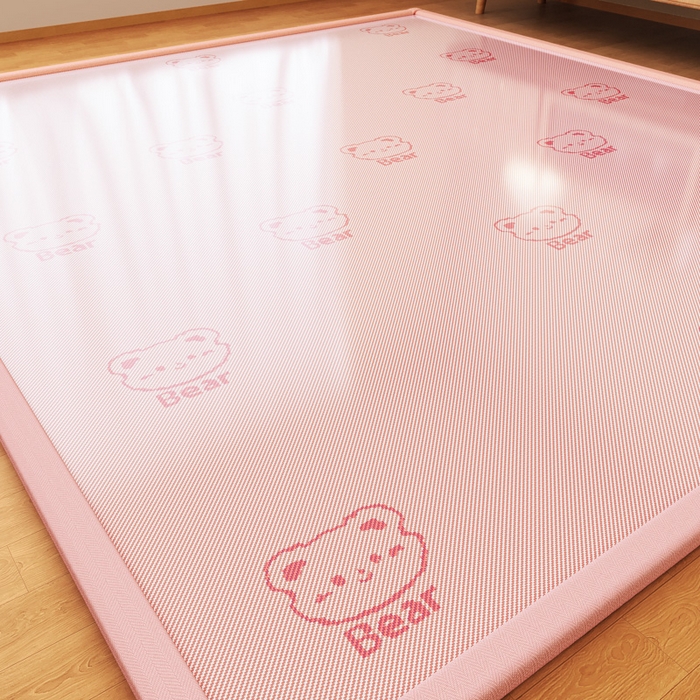 91家纺网 家纺一手货源 找家纺 席佬大 2026新款2cm凉席席子地垫冰藤地垫客厅打地铺-甜蜜熊 粉色