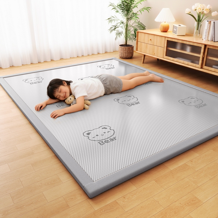 91家纺网 家纺一手货源 找家纺 席佬大 2026新款2cm凉席席子地垫冰藤地垫客厅打地铺-甜蜜熊 灰色