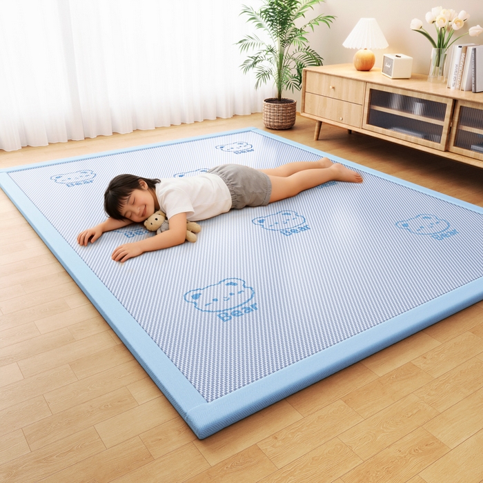 91家纺网 家纺一手货源 找家纺 席佬大 2026新款2cm凉席席子地垫冰藤地垫客厅打地铺-甜蜜熊 蓝色