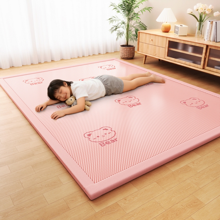 91家纺网 家纺一手货源 找家纺 席佬大 2026新款2cm凉席席子地垫冰藤地垫客厅打地铺-甜蜜熊 粉色