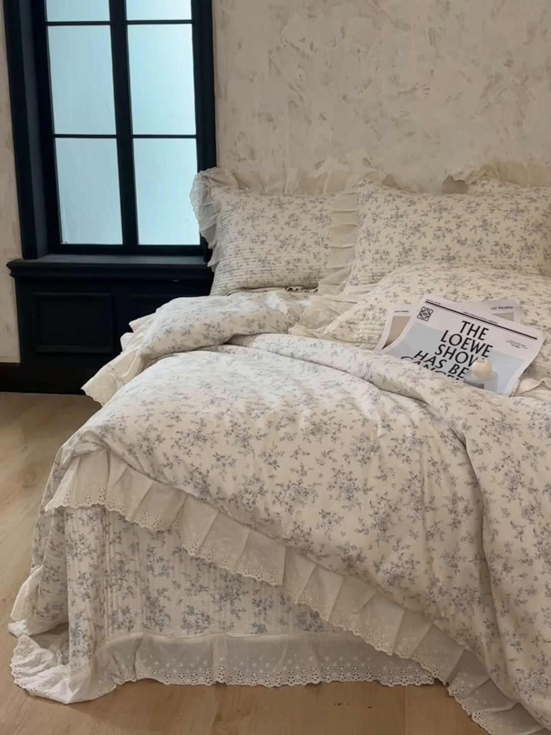 91家纺网 家纺一手货源 找家纺 满座家居 2026新款法式纯棉花边全棉床盖四件套小碎花田园风 南枝