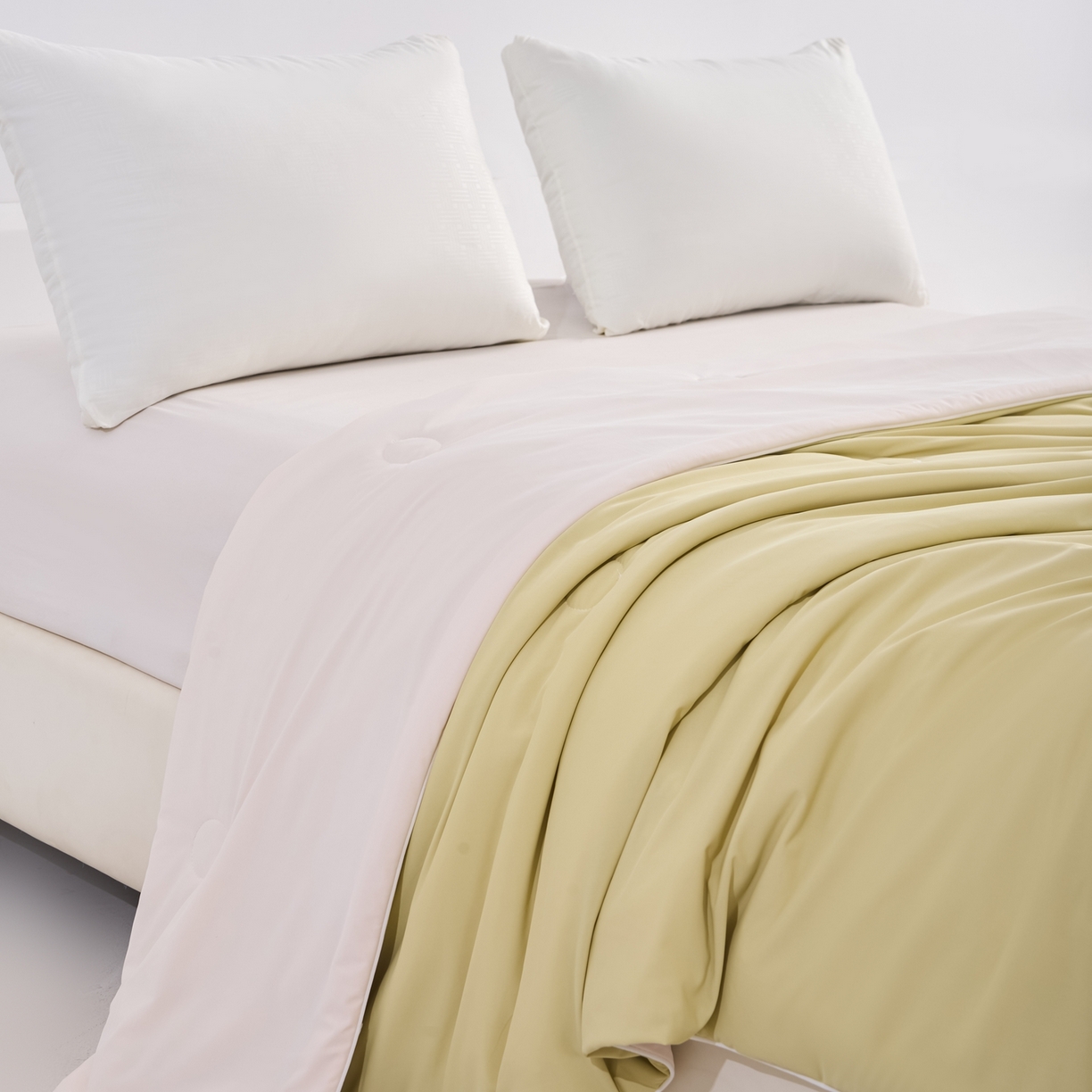 91家纺网 家纺一手货源 找家纺 苏羿家纺 2026春夏新款A类踩棉工艺凉感丝纯色夏被空调被夏凉被 被子被芯 奶油白+芝士黄