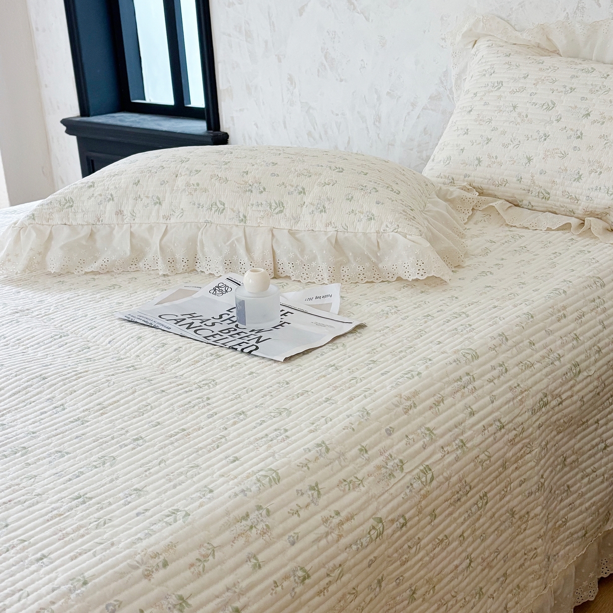 91家纺网 家纺一手货源 找家纺 满座家居 2026新款法式纯棉花边全棉床盖四件套小碎花田园风 青禾