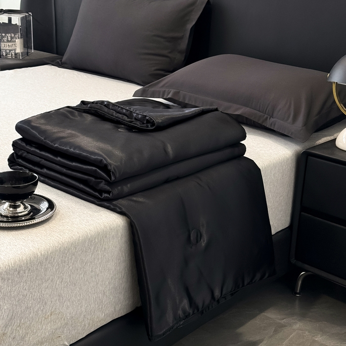 91家纺网 家纺一手货源 找家纺 畅销被业 2026新款仿真丝夏被夏凉被空调被（外贸跨境） 仿真丝-高级黑色