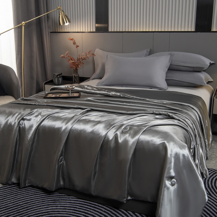 91家纺网 家纺一手货源 找家纺 畅销被业 2026新款仿真丝夏被夏凉被空调被（外贸跨境） 仿真丝-高级灰色