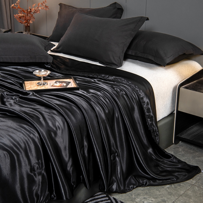 91家纺网 家纺一手货源 找家纺 畅销被业 2026新款仿真丝夏被夏凉被空调被（外贸跨境） 仿真丝-高级黑色