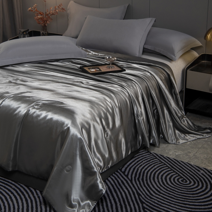 91家纺网 家纺一手货源 找家纺 畅销被业 2026新款仿真丝夏被夏凉被空调被（外贸跨境） 仿真丝-高级灰色