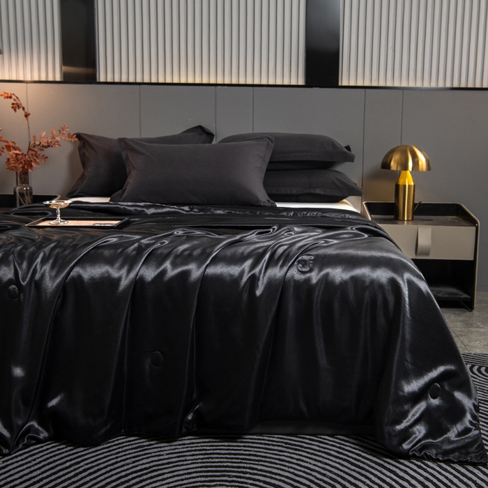 91家纺网 家纺一手货源 找家纺 畅销被业 2026新款仿真丝夏被夏凉被空调被（外贸跨境） 仿真丝-高级黑色