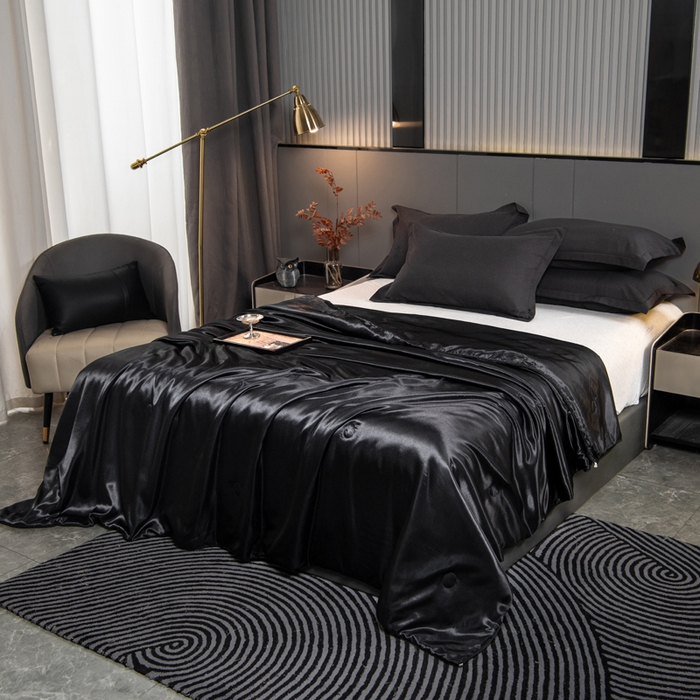 91家纺网 家纺一手货源 找家纺 畅销被业 2026新款仿真丝夏被夏凉被空调被（外贸跨境） 仿真丝-高级黑色