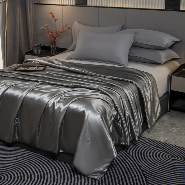 91家纺网 家纺一手货源 找家纺 畅销被业 2026新款仿真丝夏被夏凉被空调被（外贸跨境） 仿真丝-高级灰色