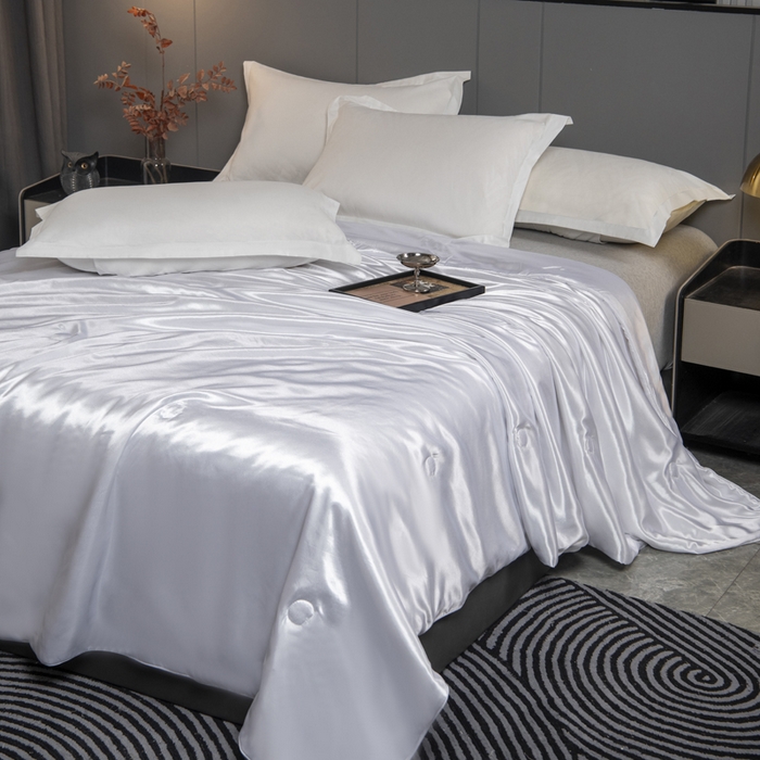 91家纺网 家纺一手货源 找家纺 畅销被业 2026新款仿真丝夏被夏凉被空调被（外贸跨境） 仿真丝-珍珠白色