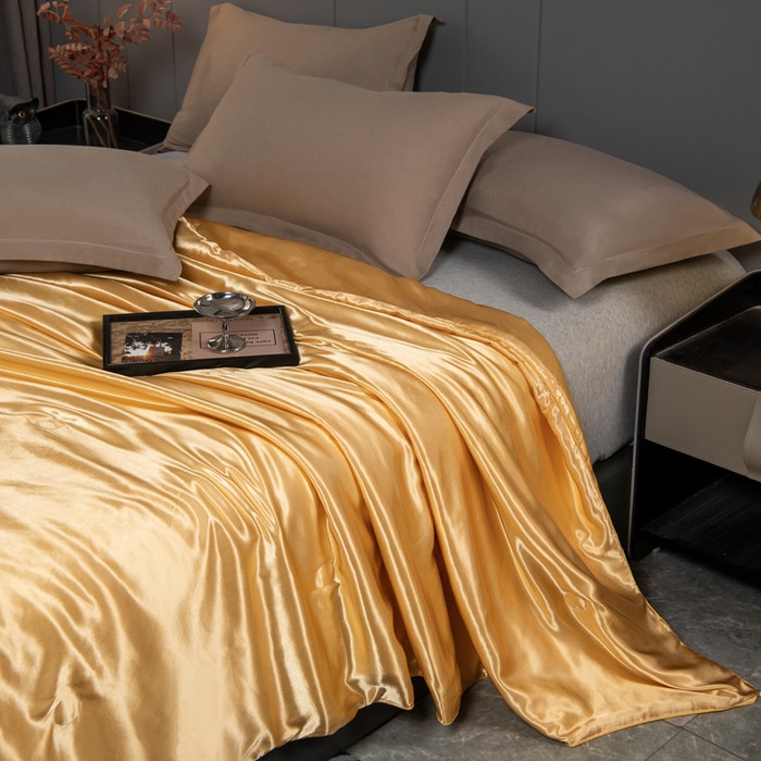 91家纺网 家纺一手货源 找家纺 畅销被业 2026新款仿真丝夏被夏凉被空调被（外贸跨境） 仿真丝-香槟金色