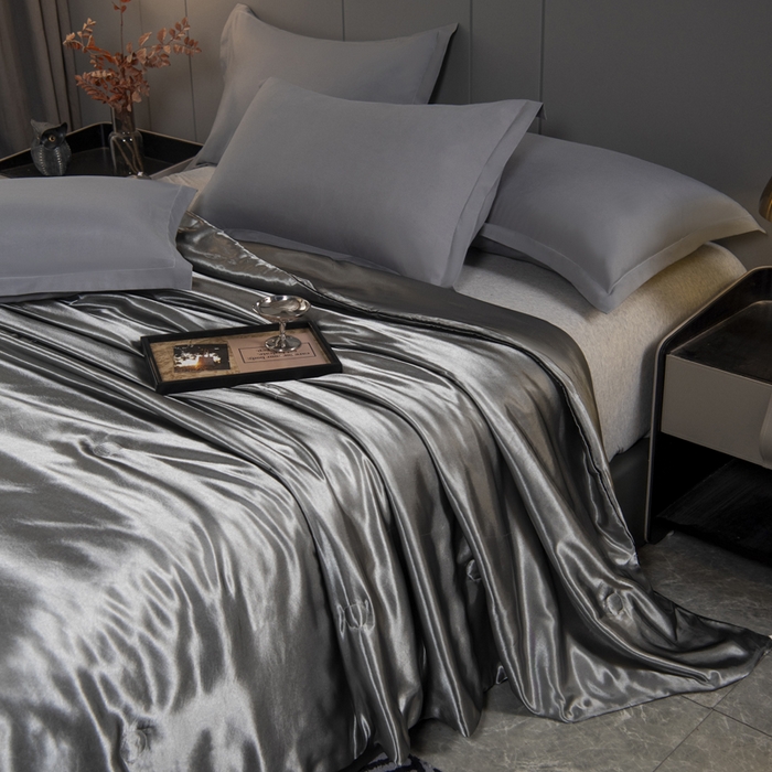 91家纺网 家纺一手货源 找家纺 畅销被业 2026新款仿真丝夏被夏凉被空调被（外贸跨境） 仿真丝-高级灰色