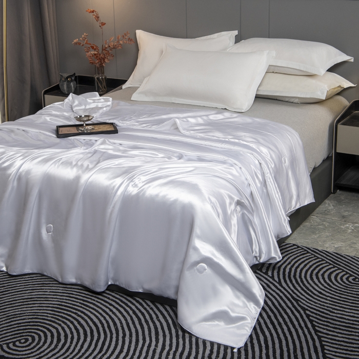 91家纺网 家纺一手货源 找家纺 畅销被业 2026新款仿真丝夏被夏凉被空调被（外贸跨境） 仿真丝-珍珠白色