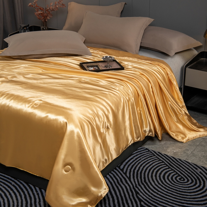 91家纺网 家纺一手货源 找家纺 畅销被业 2026新款仿真丝夏被夏凉被空调被（外贸跨境） 仿真丝-香槟金色