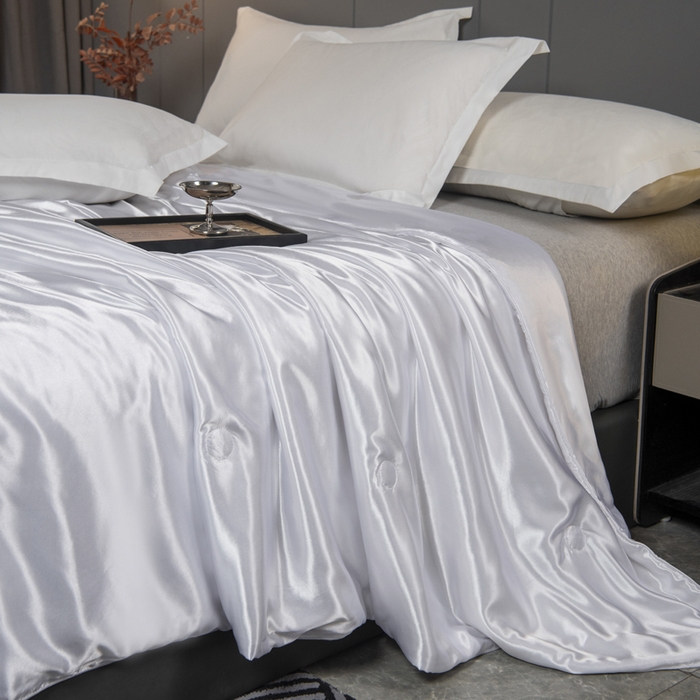 91家纺网 家纺一手货源 找家纺 畅销被业 2026新款仿真丝夏被夏凉被空调被（外贸跨境） 仿真丝-珍珠白色