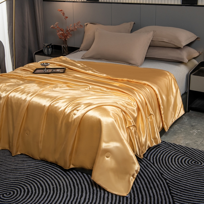 91家纺网 家纺一手货源 找家纺 畅销被业 2026新款仿真丝夏被夏凉被空调被（外贸跨境） 仿真丝-香槟金色