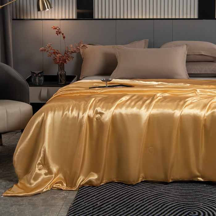 91家纺网 家纺一手货源 找家纺 畅销被业 2026新款仿真丝夏被夏凉被空调被（外贸跨境） 仿真丝-香槟金色