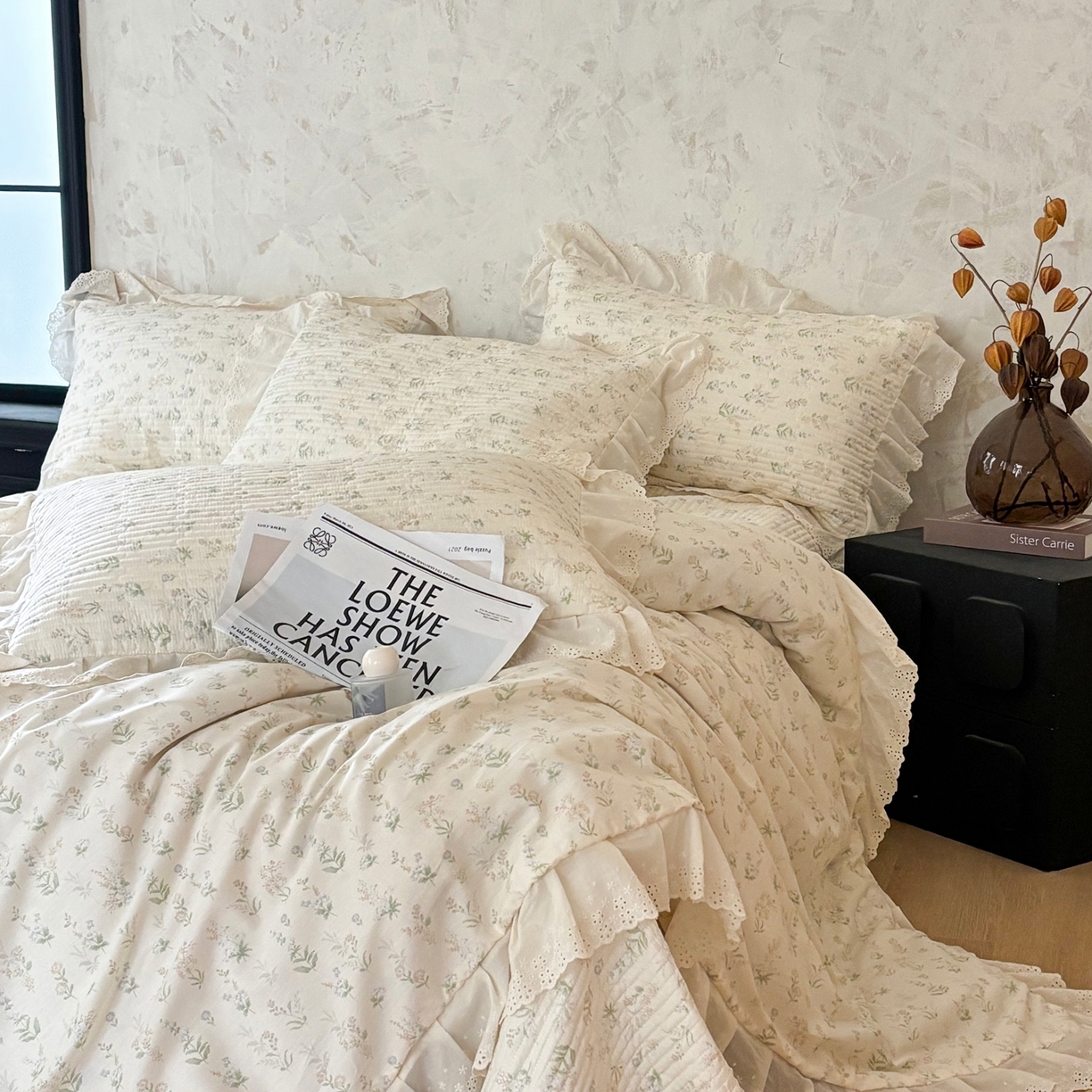 91家纺网 家纺一手货源 找家纺 满座家居 2026新款法式纯棉花边全棉床盖四件套小碎花田园风 青禾