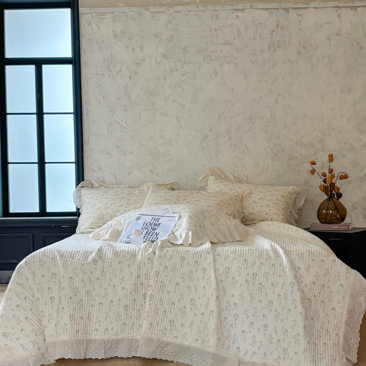 91家纺网 家纺一手货源 找家纺 满座家居 2026新款法式纯棉花边全棉床盖四件套小碎花田园风 青禾