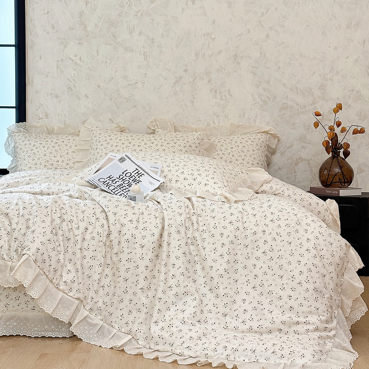 91家纺网 家纺一手货源 找家纺 满座家居 2026新款法式纯棉花边全棉床盖四件套小碎花田园风 甜心