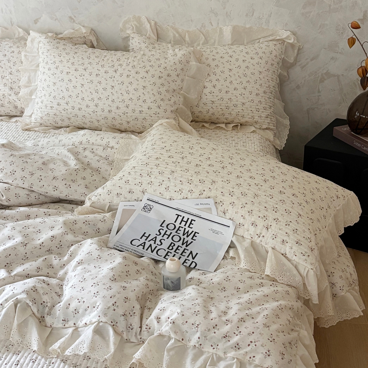91家纺网 家纺一手货源 找家纺 满座家居 2026新款法式纯棉花边全棉床盖四件套小碎花田园风 甜心