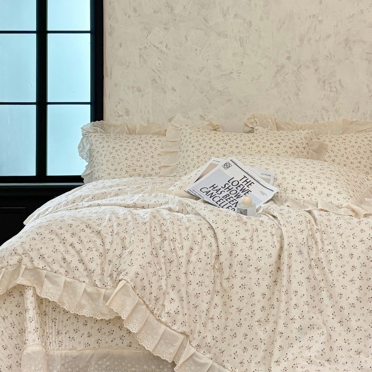 91家纺网 家纺一手货源 找家纺 满座家居 2026新款法式纯棉花边全棉床盖四件套小碎花田园风 甜心