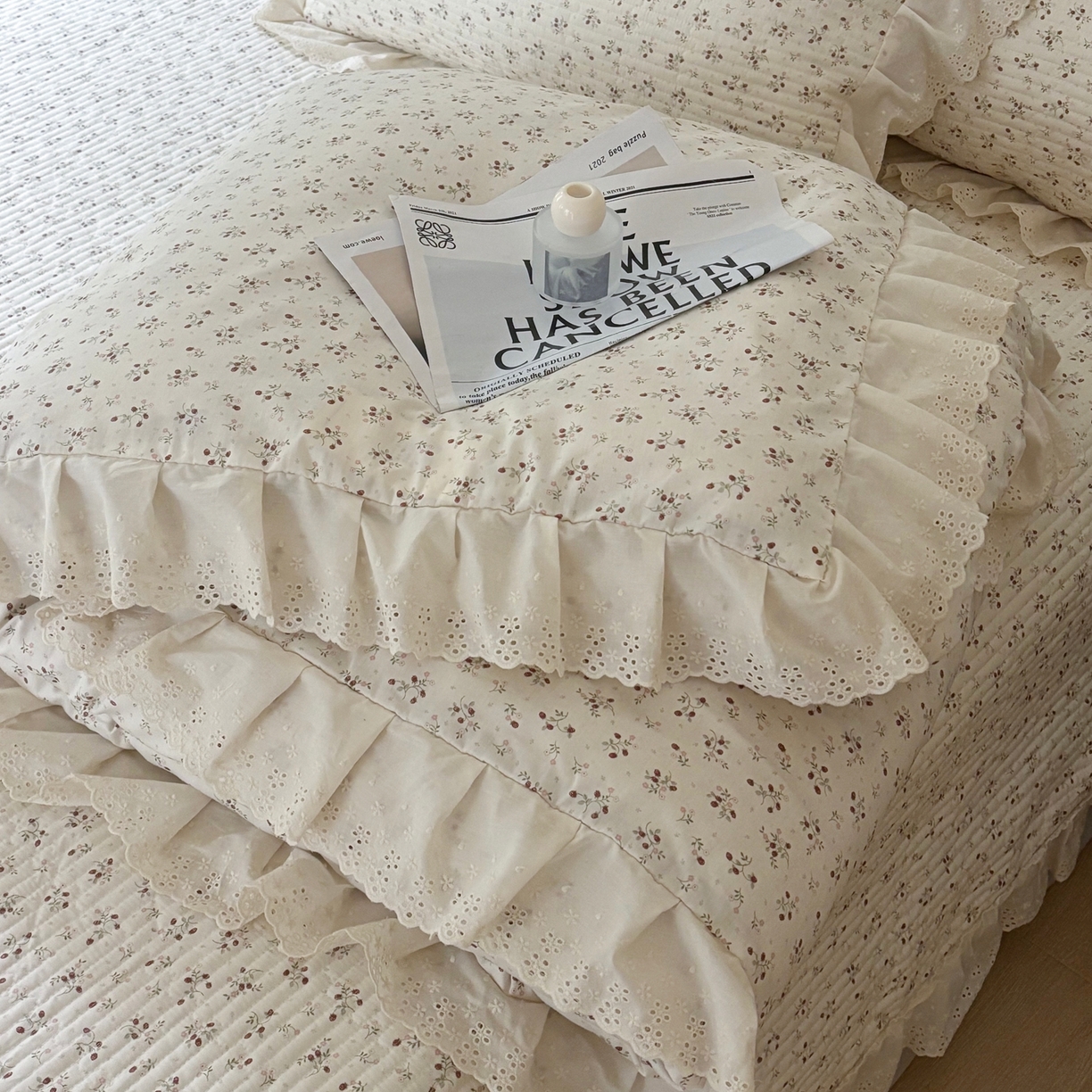 91家纺网 家纺一手货源 找家纺 满座家居 2026新款法式纯棉花边全棉床盖四件套小碎花田园风 甜心