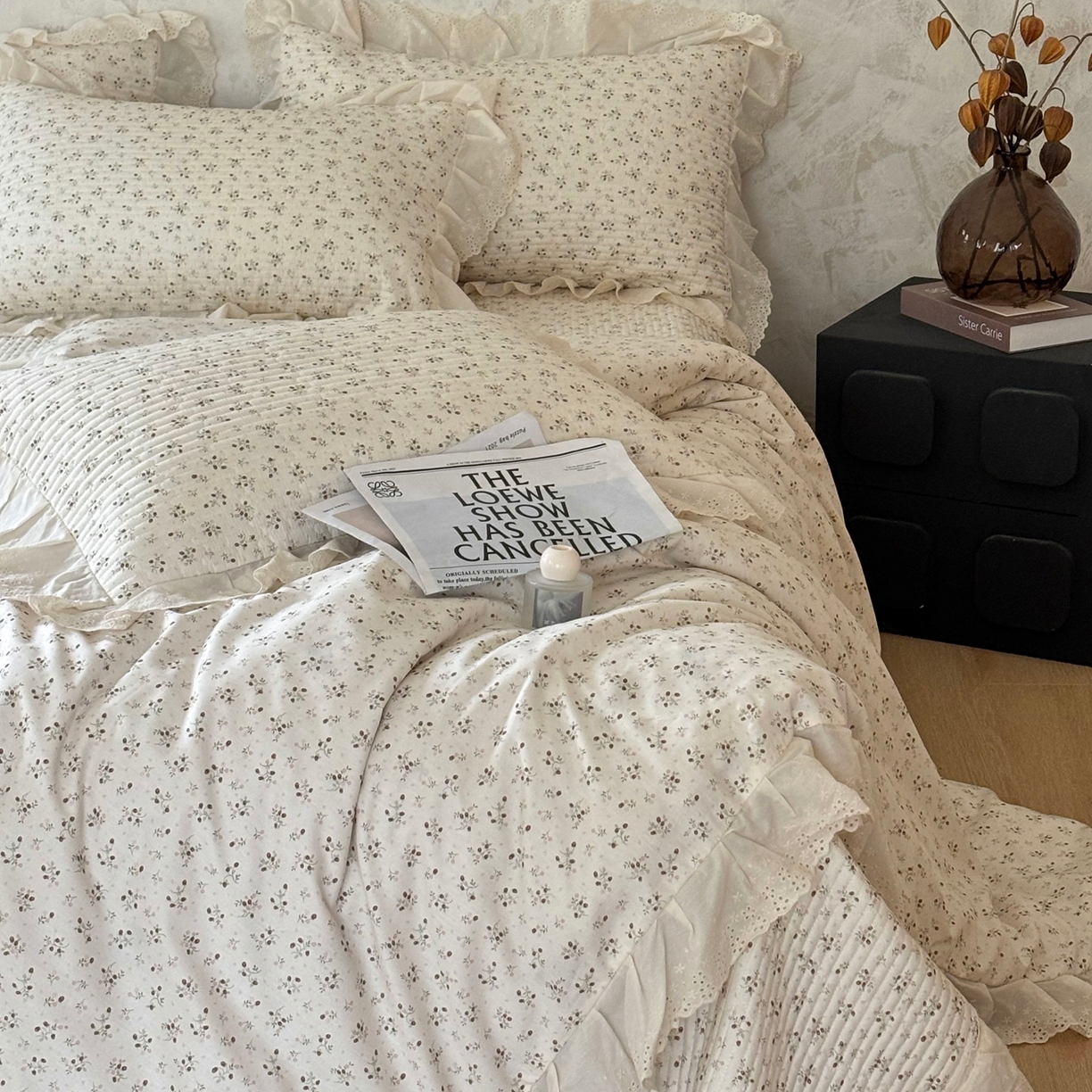 91家纺网 家纺一手货源 找家纺 满座家居 2026新款法式纯棉花边全棉床盖四件套小碎花田园风 甜心