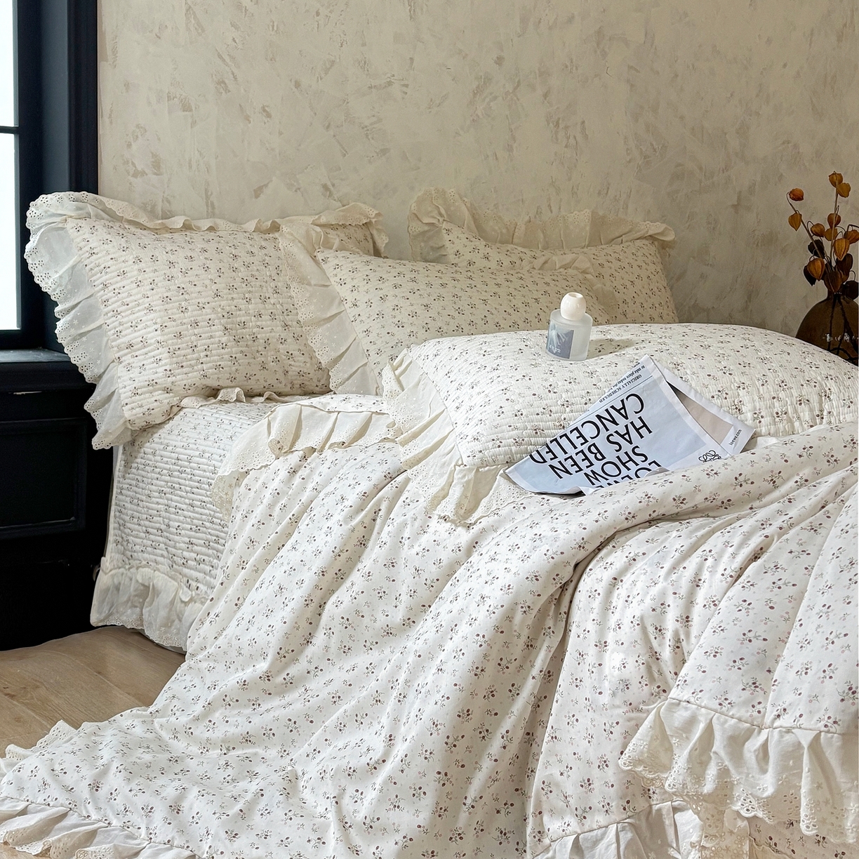 91家纺网 家纺一手货源 找家纺 满座家居 2026新款法式纯棉花边全棉床盖四件套小碎花田园风 甜心