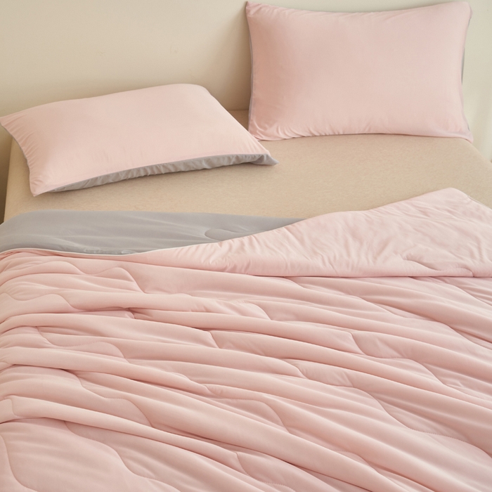 91家纺网 家纺一手货源 找家纺 畅销被业 2026新款凉感丝抗菌羽丝棉夏被夏凉被空调被 粉色-浅灰