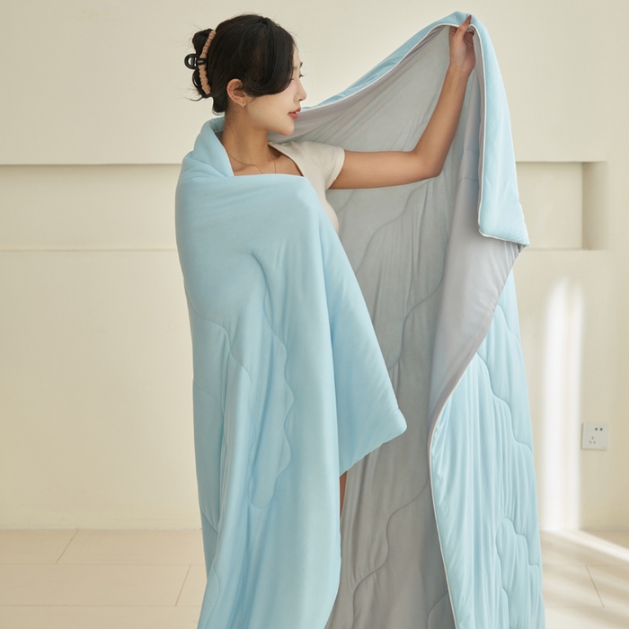 畅销被业 2026新款凉感丝抗菌羽丝棉夏被夏凉被空调被 蓝色-浅灰